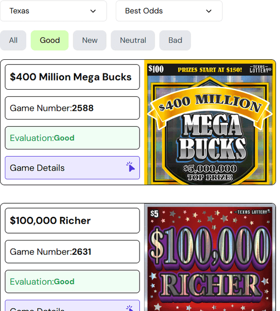 Example of Games Evaluation page