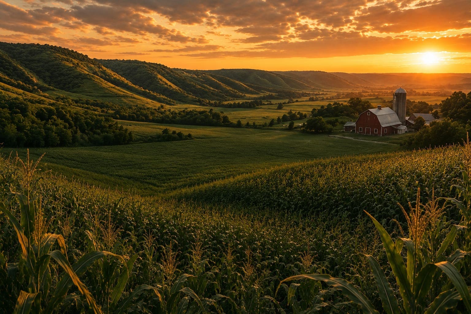 Iowa landscape at golden hour