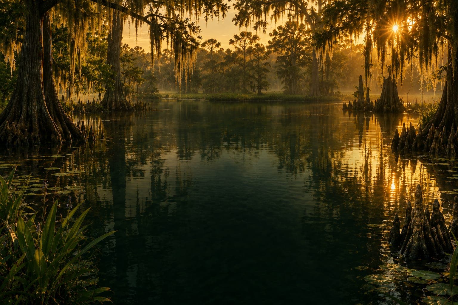 Louisiana landscape at golden hour